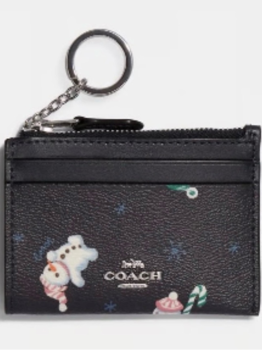Coach Limited Edition Snowman Print Mini Skinny ID Card Case Key Ring Wallet